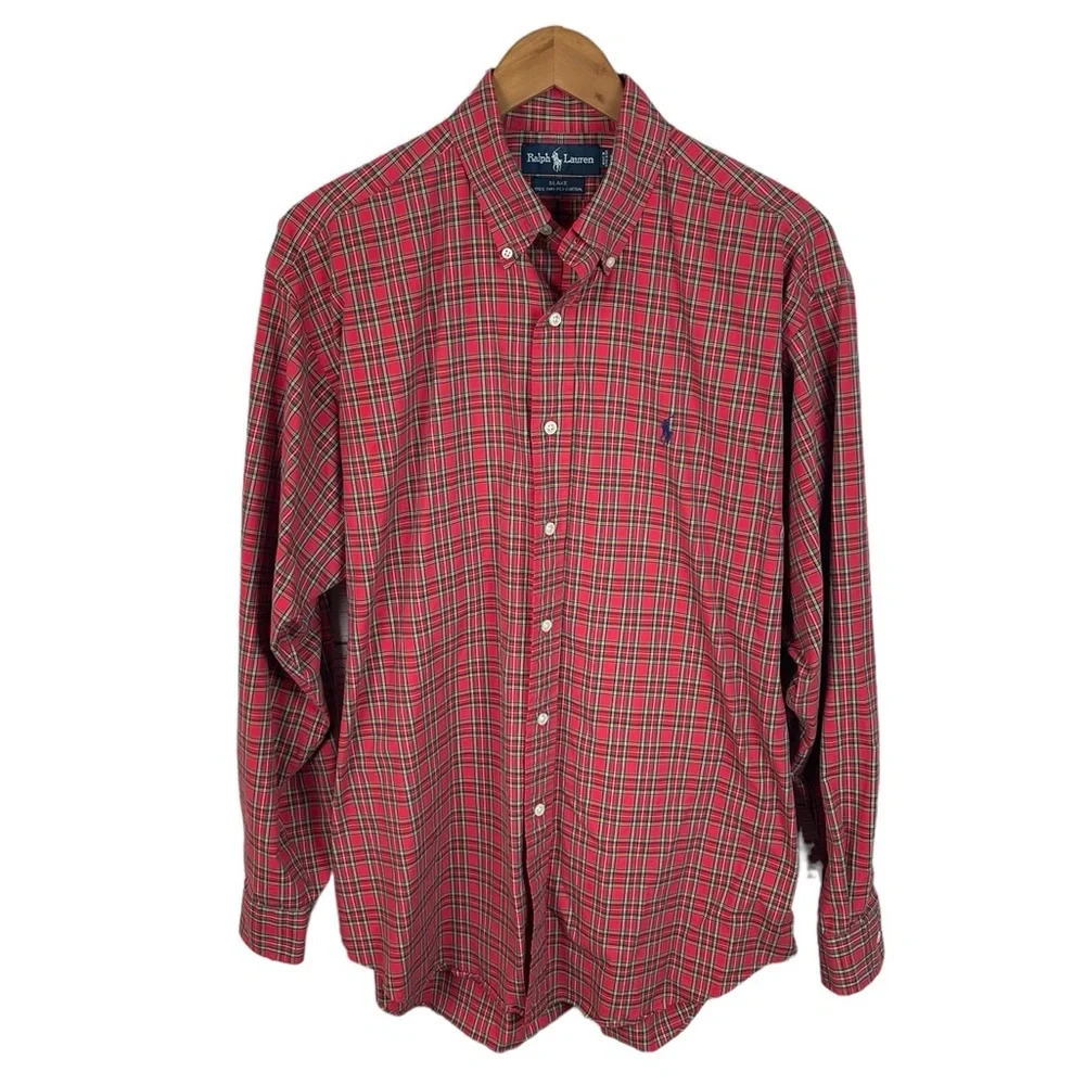 BF1271 Men’s Polo Ralph Lauren BLAKE Designer Plaid Holiday Button Down Shirt L